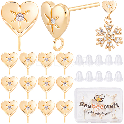 16Pcs Brass Micro Pave Clear Cubic Zirconia Stud Earring Findings MAK-BBC0001-19A-1