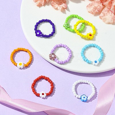 Glass Seed Beads Stretch Rings RJEW-MZ00023-1