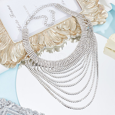 1Pc Brass Rhinestone Cup Chains Multi Layered Necklace NJEW-FG0001-12-1
