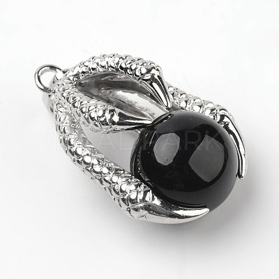 Eagle Claw Alloy Natural Dyed & Heated Black Agate Pendants G-L455-A10-1