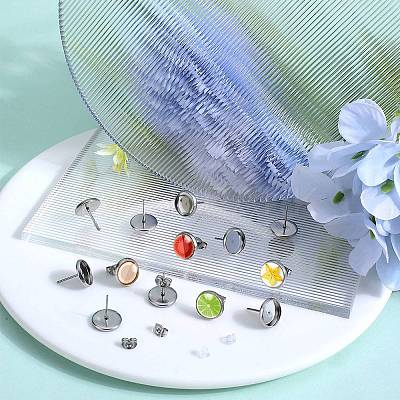 100Pcs Flat Round Stainless Steel Stud Earring Settings STAS-SP0001-61C-P-1
