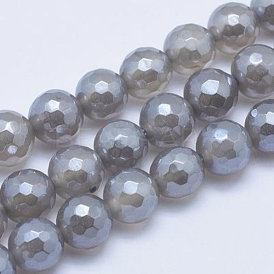 Electroplated Natural Grey Agate Beads Strands G-G724-6mm-1