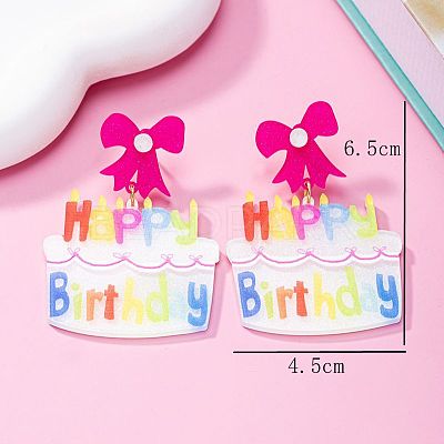 Birthday Cake Acrylic Dangle Stud Earrings FS-WG75373-02-1