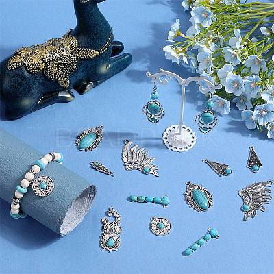 16Pcs 8 Styles Synthetic Turquoise Alloy Pendants FIND-SC0009-11-1