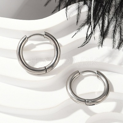 202 Stainless Steel Huggie Hoop Earrings EJEW-F111A-16mm-P-1