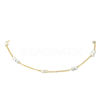 5MM Round Natural Howlite Beads Brass Cable Chain Necklaces for Women NJEW-JN06378-01-1