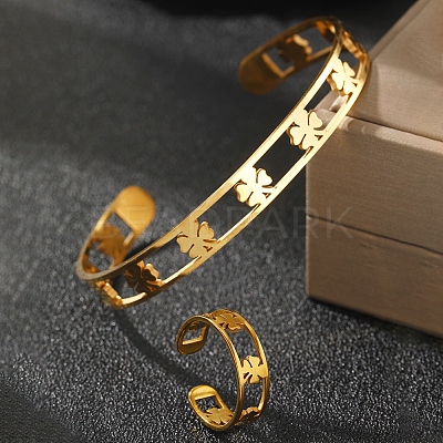 304 Stainless Steel Cuff Bangle & Cuff Rings Sets SJEW-Z003-01G-1