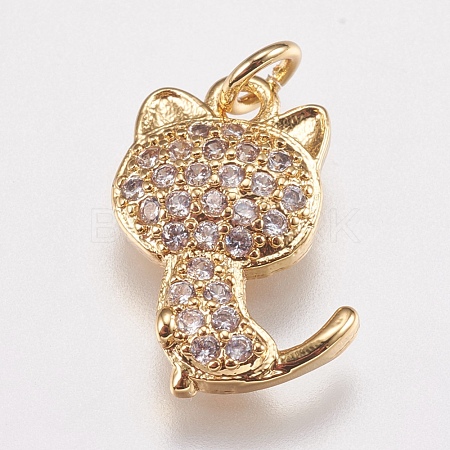 Brass Micro Pave Cubic Zirconia Kitten Charms ZIRC-E147-42G-1