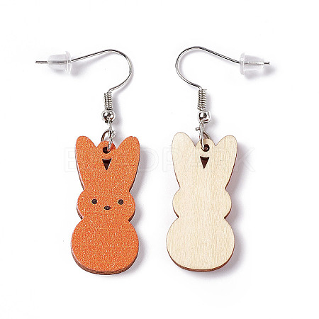 Rabbit Wooden Dangle Earrings EJEW-D189-01D-1
