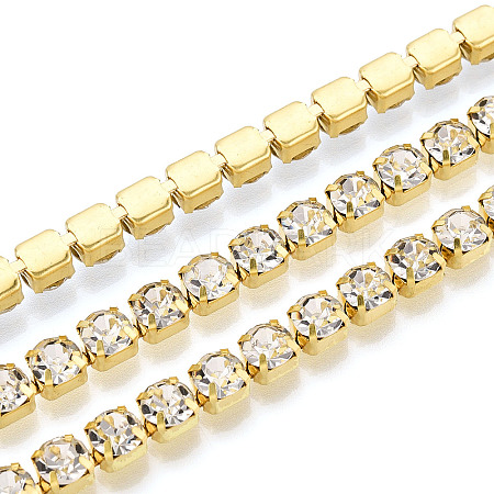 Brass Rhinestone Strass Chains CHC-T001-SS24-01G-1