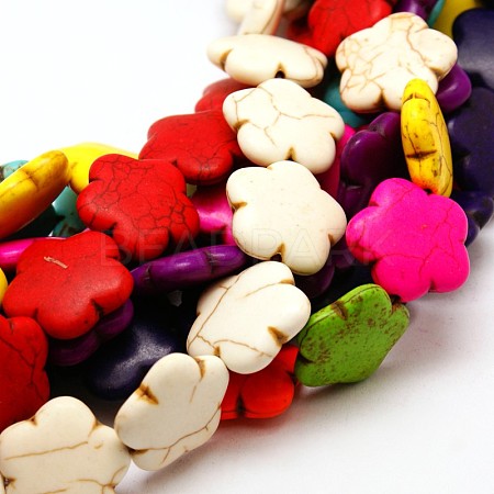 Flower Synthesis Turquoise Beads Strands X-TURQ-I021-15mm-M-1