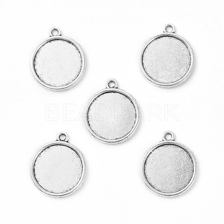 Tibetan Style Antique Silver Alloy Flat Round Pendant Cabochon Settings X-TIBEP-M022-29AS-1