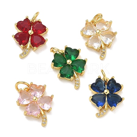 Brass Micro Pave Cubic Zirconia with Glass Pendants CU-CBA6E4E-11G-1