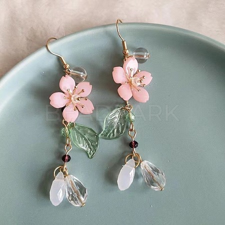 Flower with Teardrop Alloy Resin Dangle Earrings FS-WG8E2A2-01-1