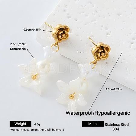 304 Stainless Steel Resin Stud Dangle Earrings for Women ST7029-8-1