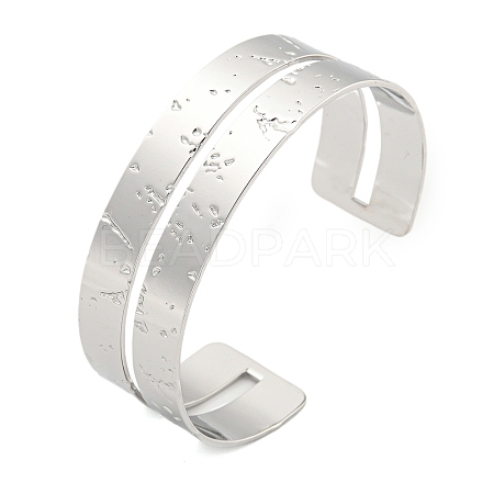 304 Stainless Steel Textured Hollow Open Cuff Bangles BJEW-S151-01P-05-1