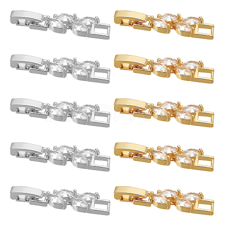 DICOSMETIC 10Pcs 2 Colors Rack Plating Brass Clear Cubic Zirconia Watch Band Clasps KK-DC0001-43-1