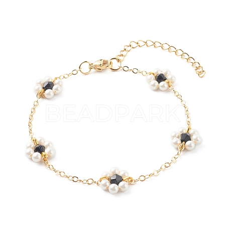 Shell Pearl & Acrylic Beads Flower Link Bracelets BJEW-TA00003-05-1