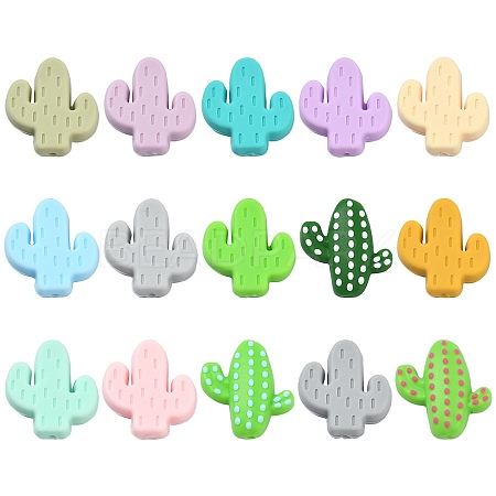 30Pcs 15 Colors Food Grade Eco-Friendly Silicone Focal Beads SIL-CJ0001-09-1