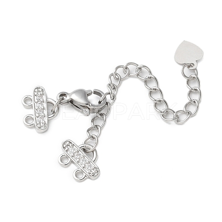 Brass Micro Pave Clear Cubic Zirconia End with Chains KK-P290-24P-1