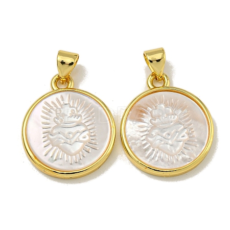 Rack Plating Brass Pave Natural White Shell Pendants KK-U025-11G-01-1