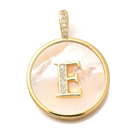 Rack Plating Brass Micro Pave Clear Cubic Zirconia Pendants with Shell KK-M309-42G-E-1