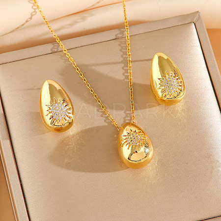 304 Stainless Steel Cubic Zirconia Stud Earrings & Pendant Necklaces Sets FS-WG34C3D-06-1
