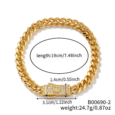 Luxurious Classic Brass Clear Cubic Zirconia Curb Bracelets for Women CS9199-2-1