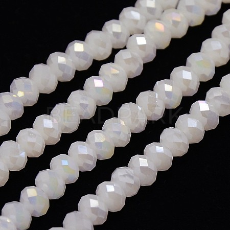 AB Color Plated Electroplate Opaque Solid Color Crystal Glass Rondelle Beads Strands X-EGLA-F045A-09AB-1