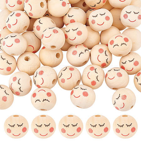 50Pcs Natural Wood European Beads WOOD-OC0003-60-1