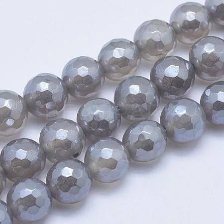 Electroplated Natural Grey Agate Beads Strands G-G724-6mm-1
