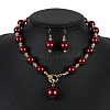 ABS Plastic Imitation Pearl Round Beaded Pendant Necklaces & Dangle Earrings Sets for Women WGD1C77-03-1