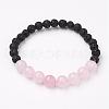 Natural Rose Quartz & Lava Rock Beaded Stretch Bracelets BJEW-JB02703-01-1