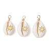 Copper Wire Wrapped Natural Cowrie Shell Pendants PALLOY-JF03554-05-1