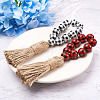 8Pcs 2 Colors Tartan Pattern Wood Beads & Jute Tassel Napkin Rings AJEW-CF0001-06-5
