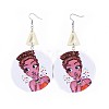 Dyed Printed Fashion Lady Wooden Dangle Earrings EJEW-JE03223-01-1