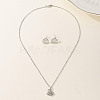 Vintage Retro Elegant Brass Cubic Zirconia Heart Stud Earrings & Necklaces Set for Women MT5778-1