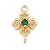 Brass Green Cubic Zirconia Clover Connector Charms KK-Q048-12G-1