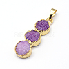 Dyed Natural Druzy Agate Flat Round Pendants G-P089-57-2