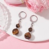 Round Natural Tiger Eye Dangle Earrings EJEW-JE05536-04-3