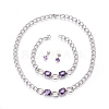 304 Stainless Steel Stud Earrings & Pendant Necklaces & Link Bracelets Jewelry Sets SJEW-L135-01C-1