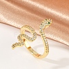 Snake Brass Micro Pave Clear Cubic Zirconia Open Cuff Rings for Women RJEW-G343-28G-1