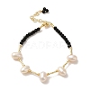 Natural Pearl & Glass & Brass Beaded Bracelet BJEW-C051-09G-1