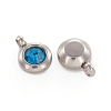 Trendy Original Color 304 Stainless Steel Faceted Grade A Rhinestone Flat Round Charms Pendants RB-N030-01K-2