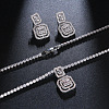 Square Brass Micro Pave Clear Cubic Zirconia Pendant Necklaces & Stud Dangle Earrings Sets FS-WG98D1F-01-4