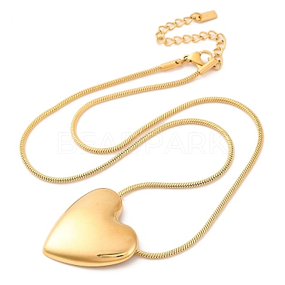 Ion Plating(IP) 304 Stainless Steel Heart Pendant Round Snake Chain Necklaces for Women X-NJEW-G142-04G-1