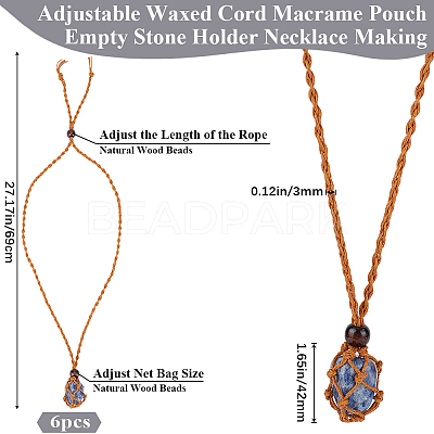 6Pcs Adjustable Waxed Cord Macrame Pouch Empty Stone Holder Necklace Making NJEW-BBC0001-08B-1