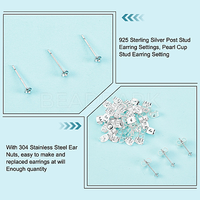 40Pcs 925 Sterling Silver Post Stud Earring Settings STER-DC0001-03-1
