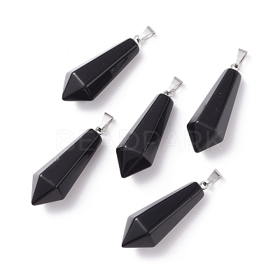 Natural Black Obsidian Pointed Pendants G-I314-02P-06-1