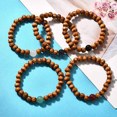 Wood Beaded Stretch Bracelets BJEW-JB01941-1